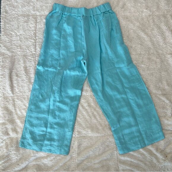 Boston Proper Linen Flat Front Wide Leg Aqua Pants 0692 - Picture 4 of 10